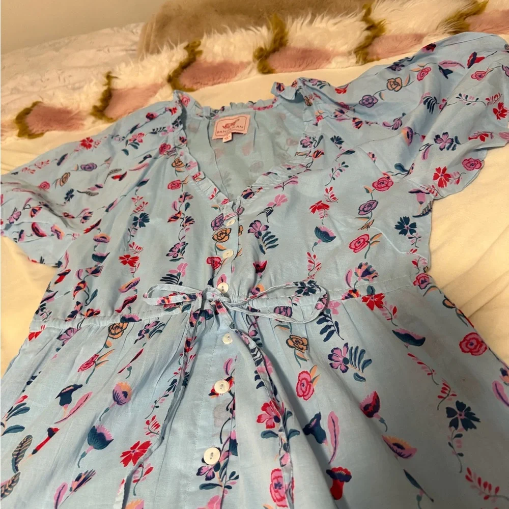 Banjanan FlLight Blue Floral Print Tiered Maxi Dress Women’s Medium - Picture 5 of 8